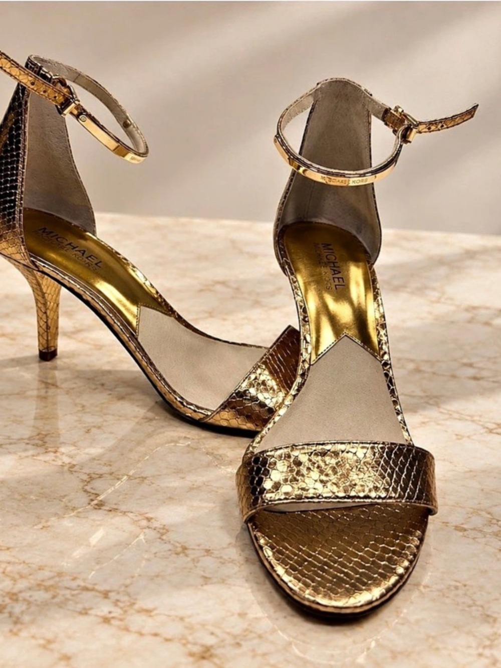 Michael Kors Gold Ankle Strap Heels New
